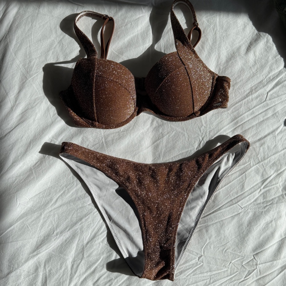 PINK Victoria's Secret Brown Glitter Underwire Bikini